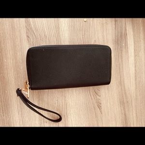 Black Double Zip Wallet with strap